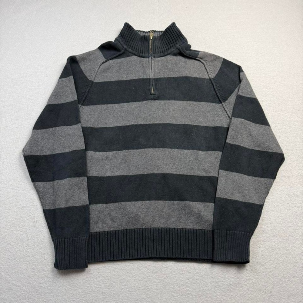 Sonoma Striped Quarter Zip Sweater Gray Black Knit Pullover Large